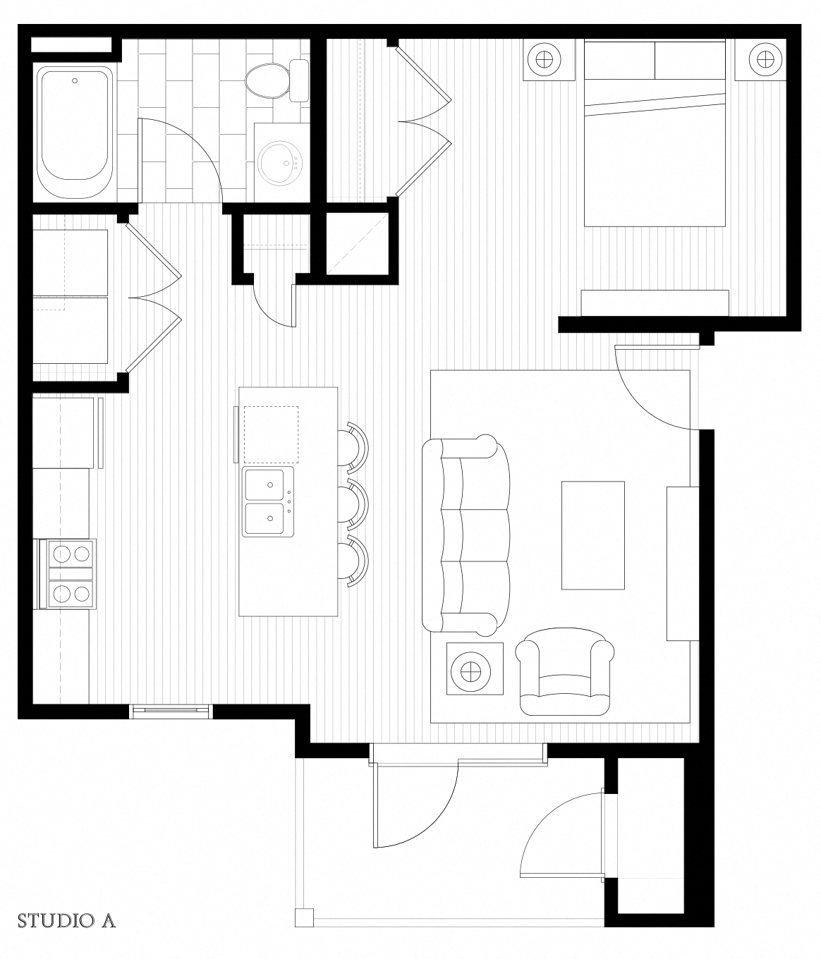 Floor plan for 1 bed, 1 bath, 660 sqft